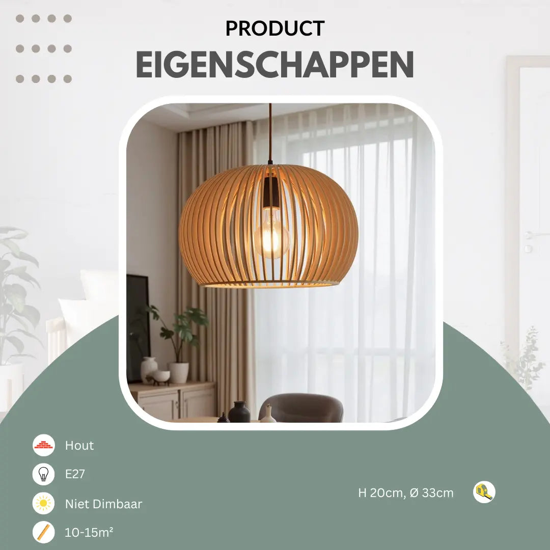 Houten hanglamp Ø33cm Ø45cm bolvormig | Lignum