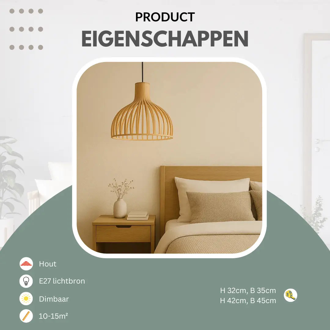 Houten hanglamp Ø35cm Ø45cm halve bol | Lignum