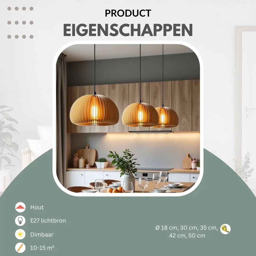 Houten hanglamp pompoenvorm | Lignum