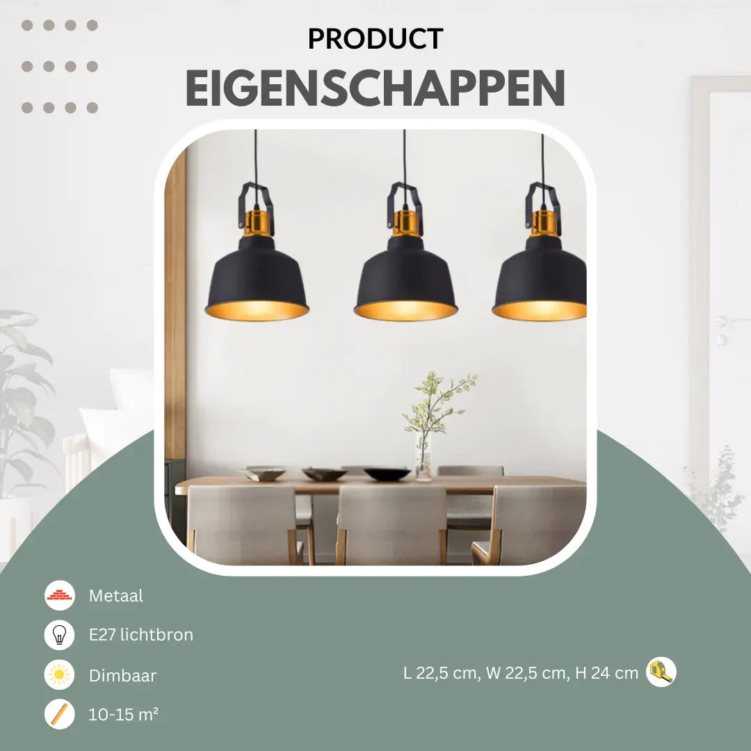 Industriële hanglamp zwart met goud | Luminara