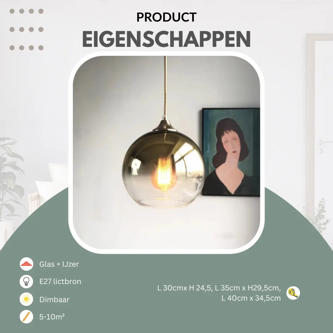 Hanglamp glas goud zilver of rosé goud | Luxara