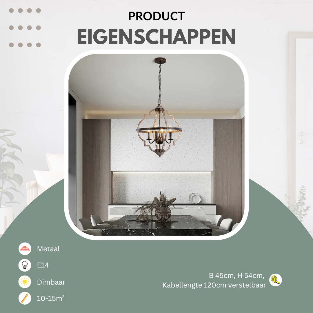 Kroonluchter, met 4 lampen | Recte