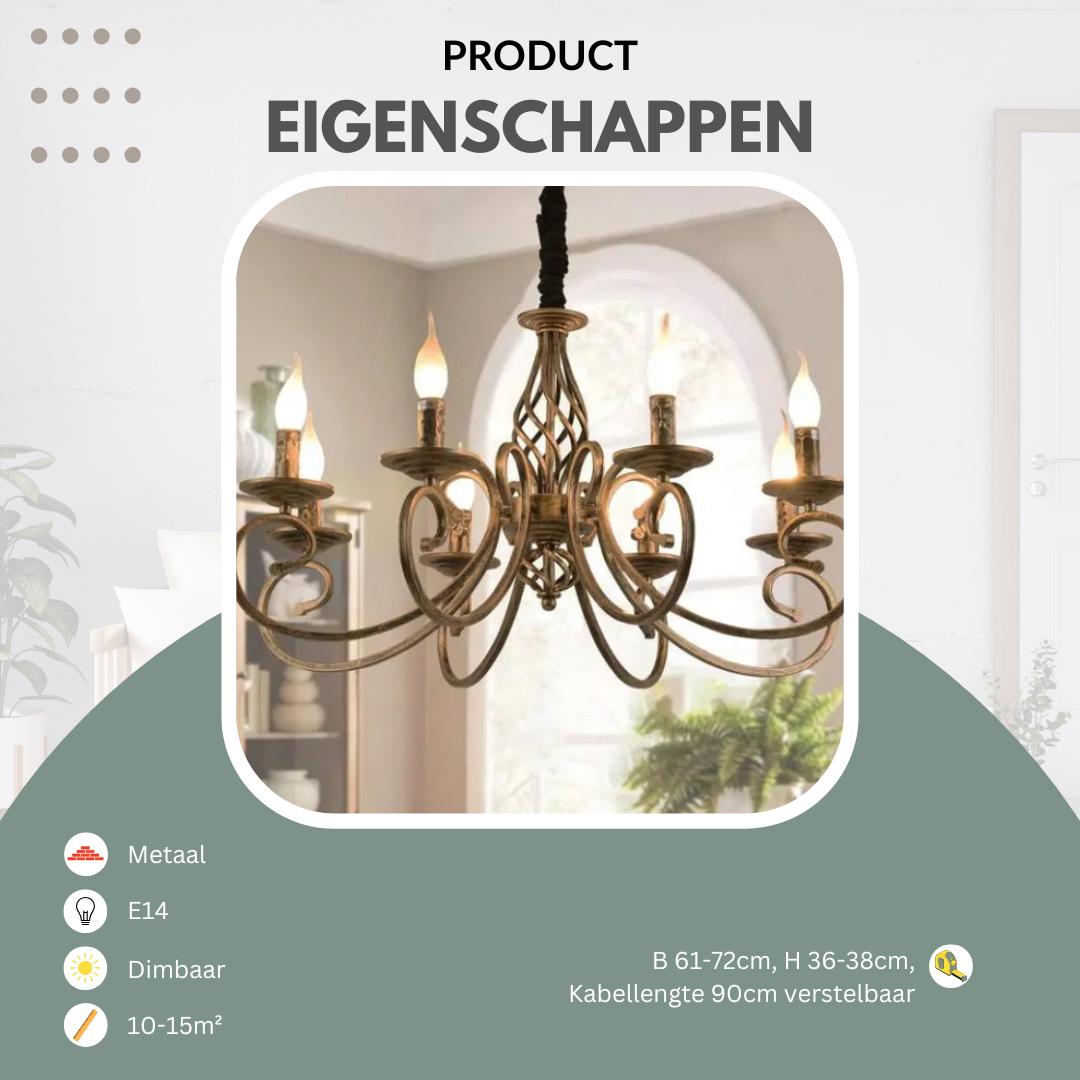 Kroonluchter, met 6 of 8 lampen | Recte