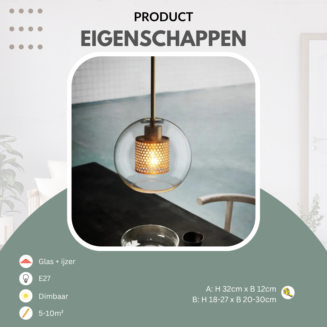 Industriële hanglamp glas, brons en zilver | Spatium