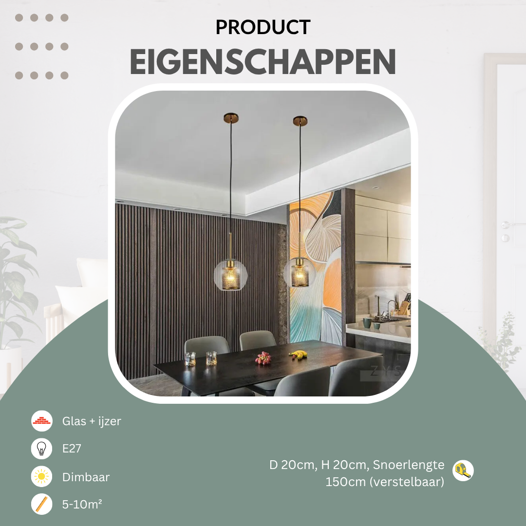 Industriële hanglamp met glas | Spatium