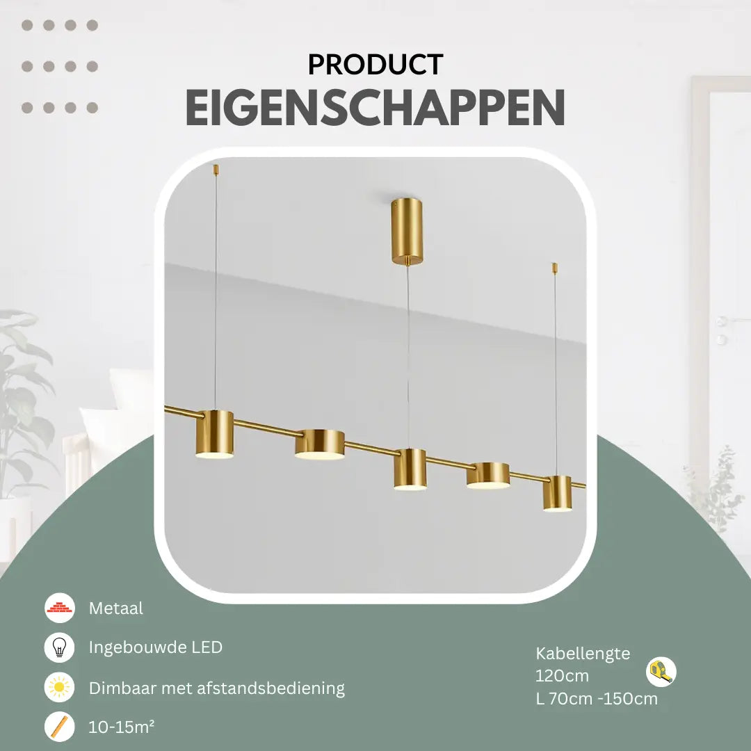 Hanglamp eettafel goud, met afstandsbediening | Aurum