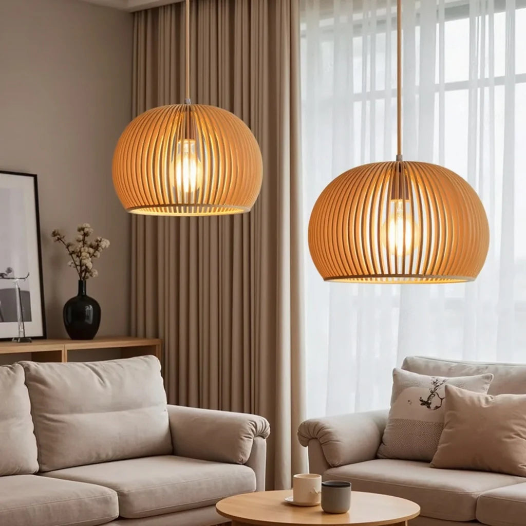 Houten hanglamp Ø33cm Ø45cm bolvormig | Lignum