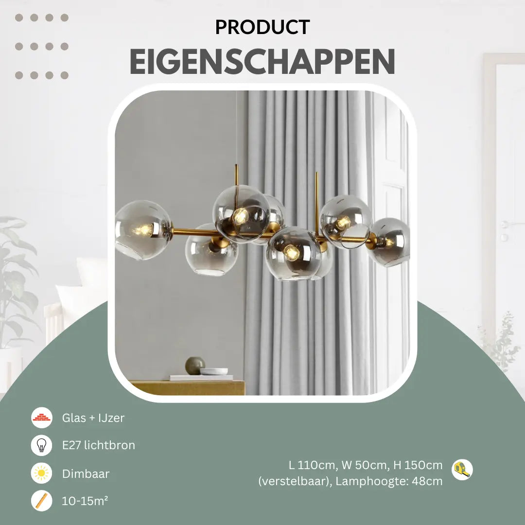Hanglamp met glazen bollen eettafel | Lustra