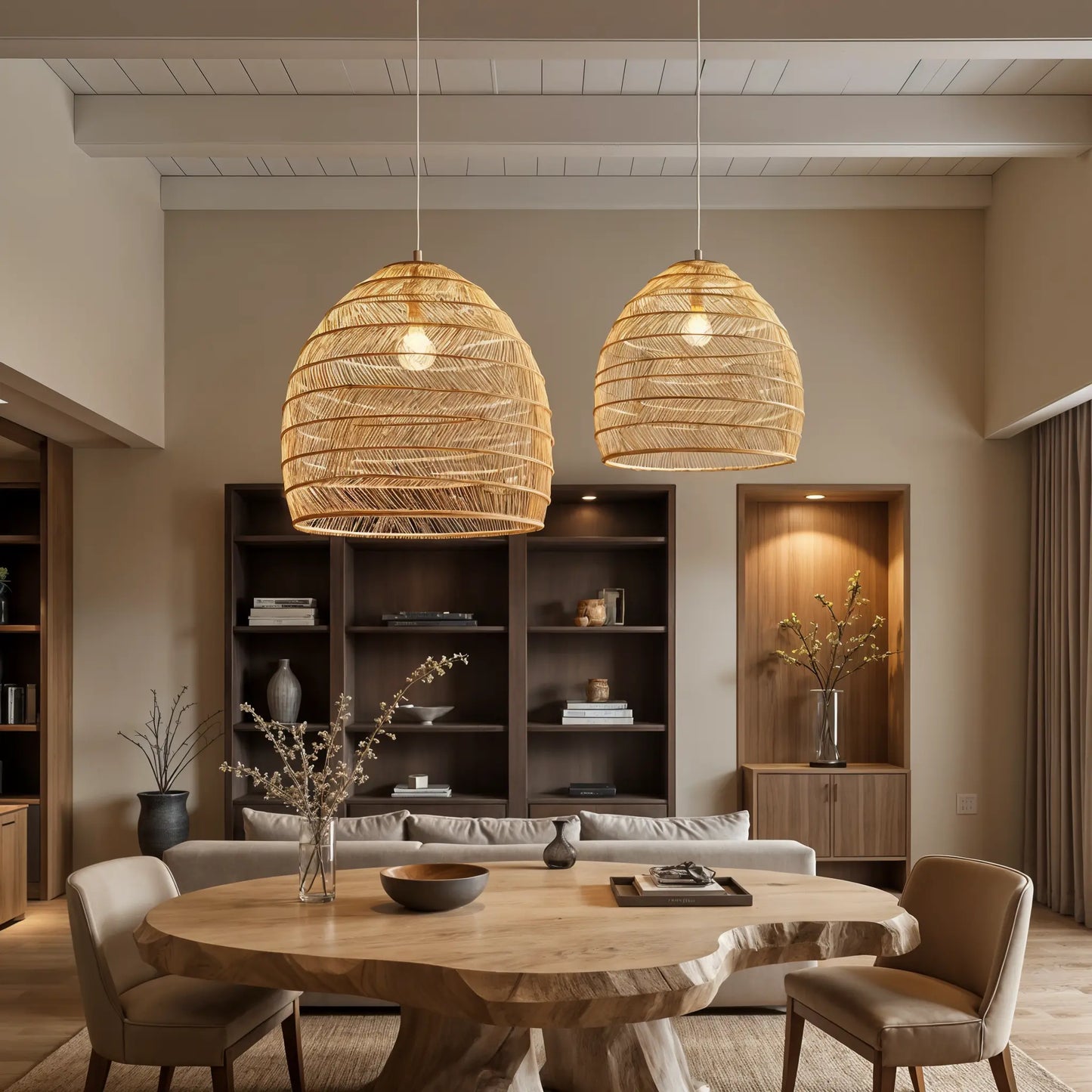 Rieten hanglamp zwart of beige | Laura