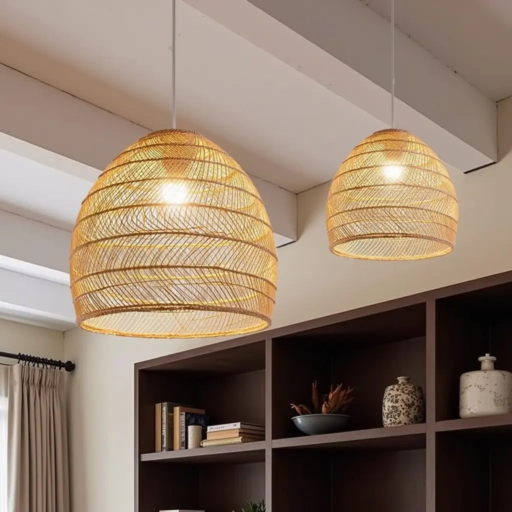 Rieten hanglamp zwart of beige | Laura