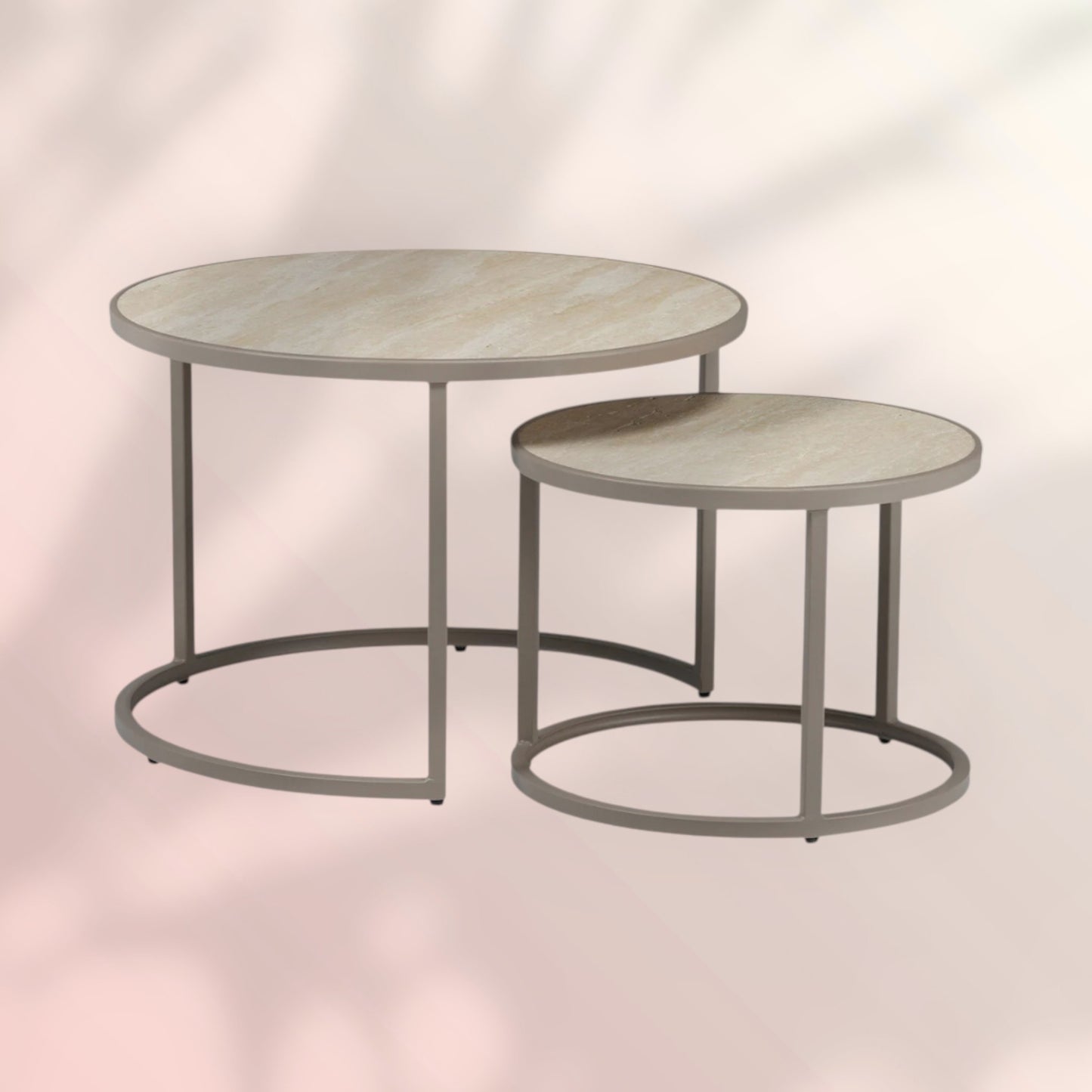 Salontafel Sef set van 2 Ø70 cm en Ø50 cm taupe travertin