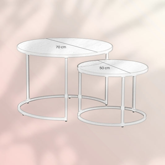 Salontafel Sef set van 2 Ø70 cm en Ø50 cm taupe travertin