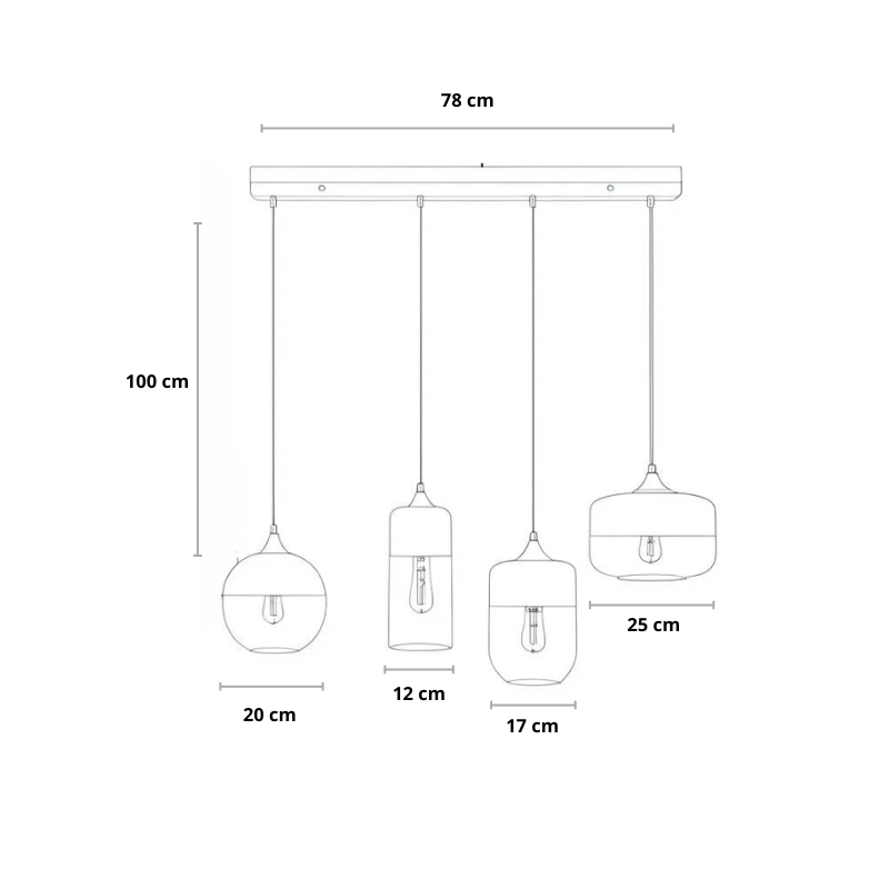 Scandinavische hanglamp 4-delig, zwart | Convexum