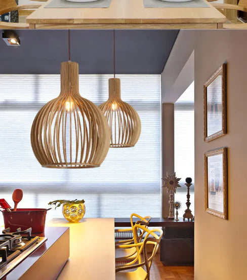Nordic Birdcage Solid Wood Chandelier