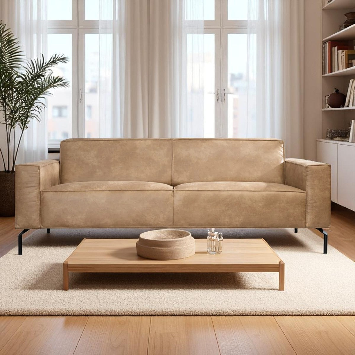 Industriële bank 3-zits Kansas eco-leer beige