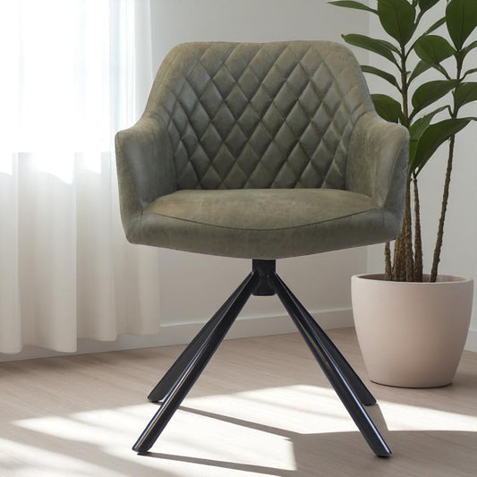 Industriële eetkamerstoel Dex draaibaar olijfgroen eco-leer