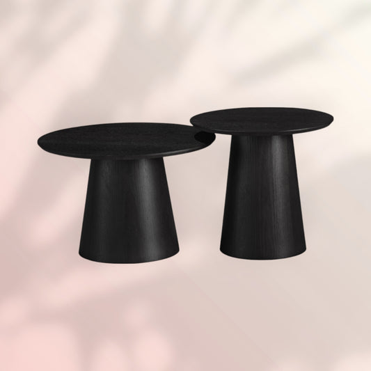 Salontafels Ash set van 2 Ø50 en Ø62 cm zwart eiken