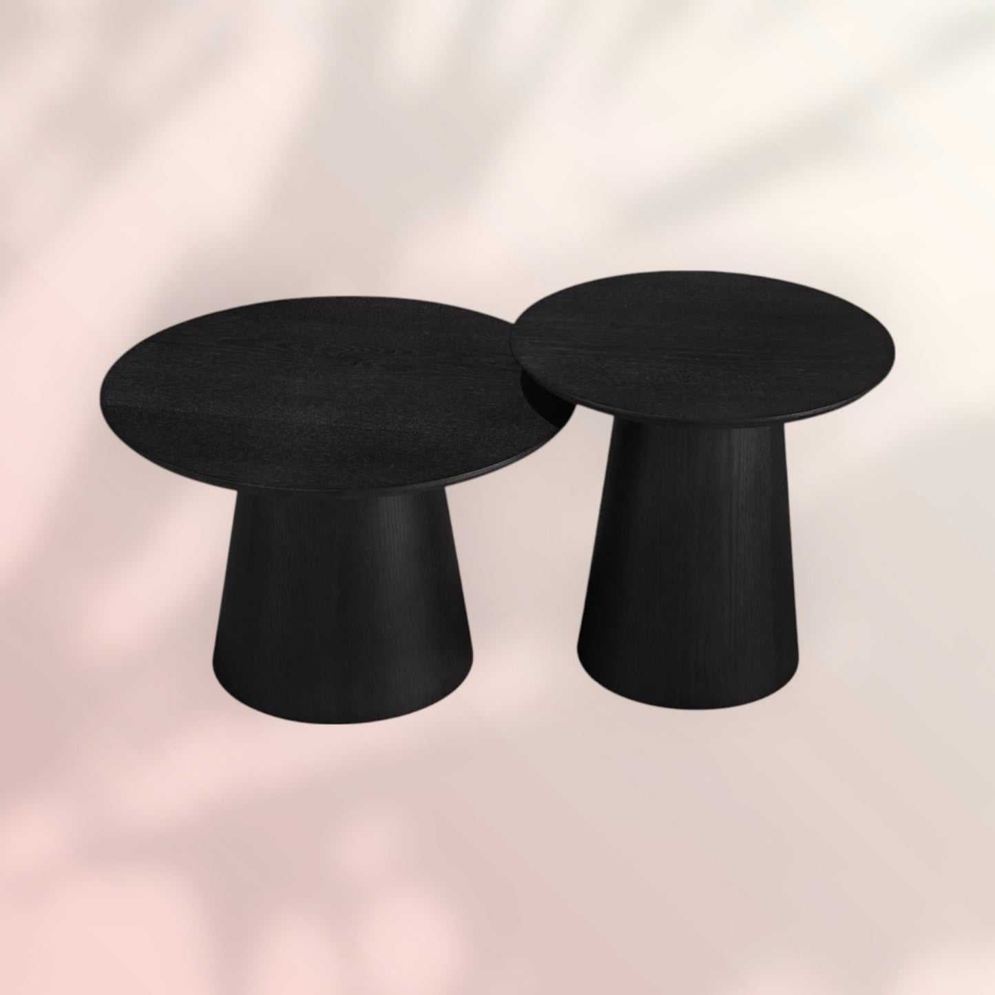 Salontafels Ash set van 2 Ø50 en Ø62 cm zwart eiken