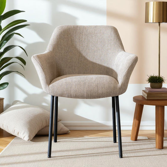 Scandinavische eetkamerstoel Sten gerecyclede stof taupe