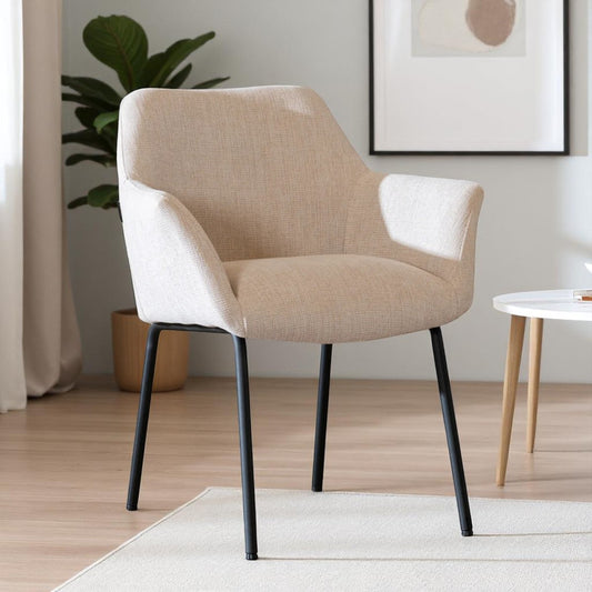 Scandinavische eetkamerstoel Sten gerecyclede stof beige