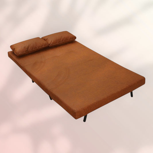 Slaapbank 1,5 persoons Kristian cognac eco-leer: stijlvol en comfortabel voor elke woonkamer. Perfect voor gasten!