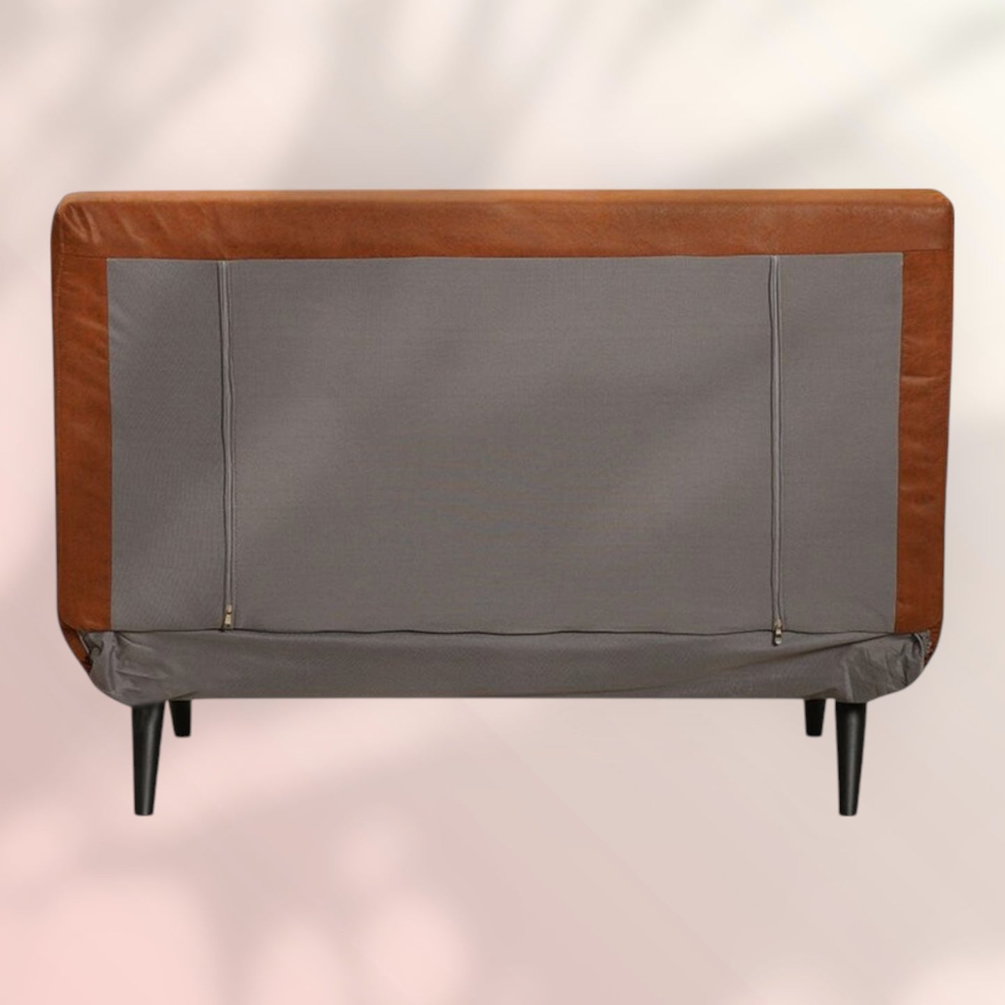 Slaapbank 1,5 persoons Kristian cognac eco-leer met stijlvolle achterzijde, perfect voor elk interieur.