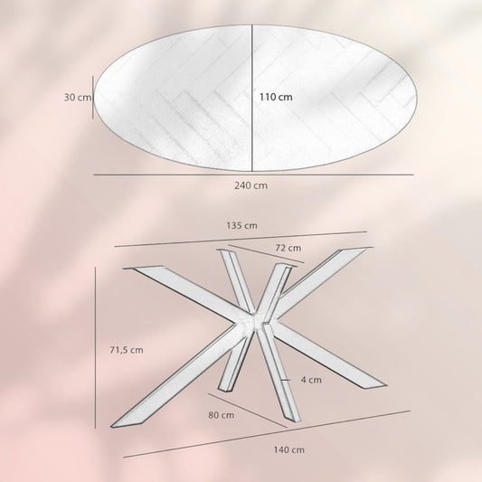 Visgraat eettafel zwart ovaal Joren PVC 240 x 110 cm