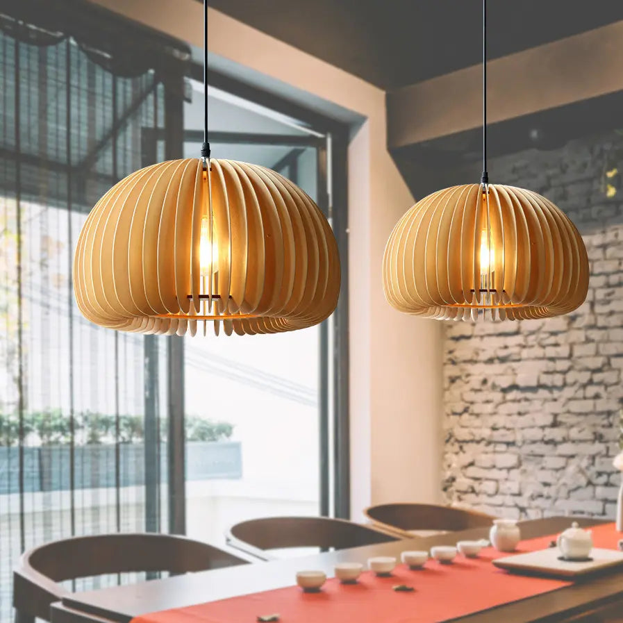 Houten hanglamp pompoenvorm | Lignum