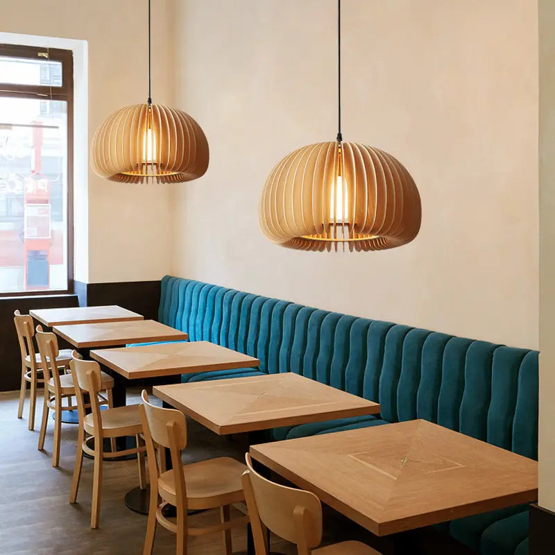 Houten hanglamp pompoenvorm | Lignum