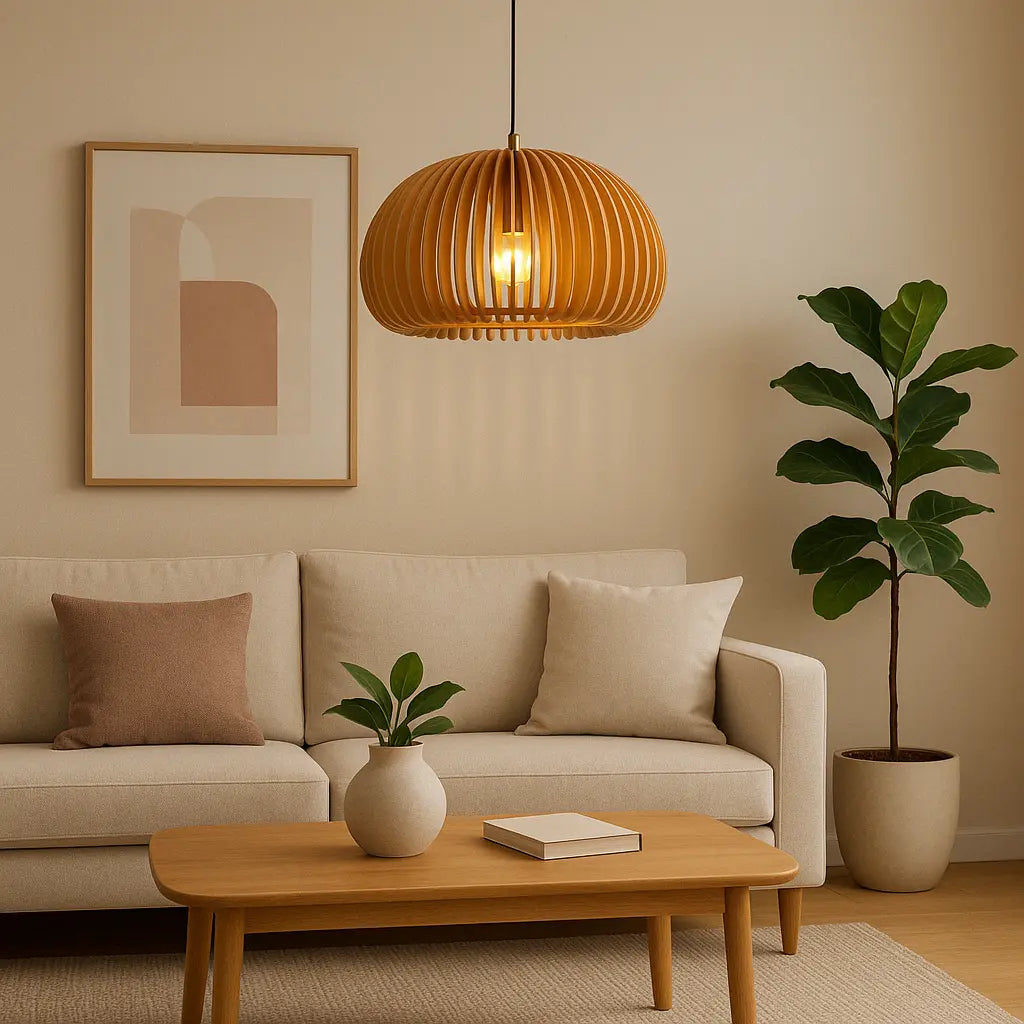 Houten hanglamp pompoenvorm | Lignum