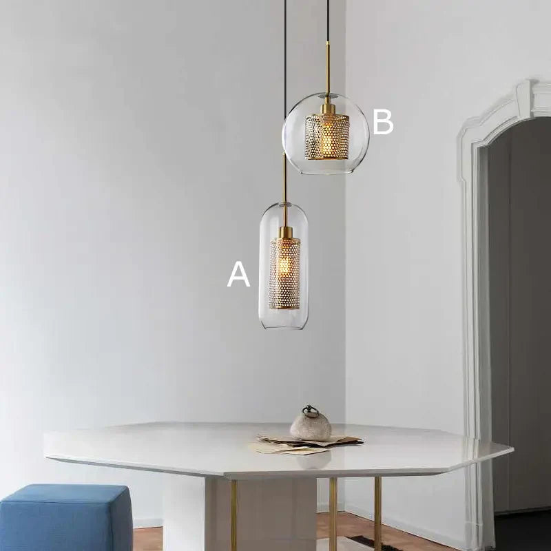 Industriële hanglamp glas, brons en zilver | Spatium