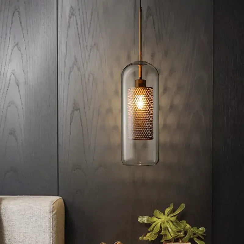 Industriële hanglamp glas, brons en zilver | Spatium