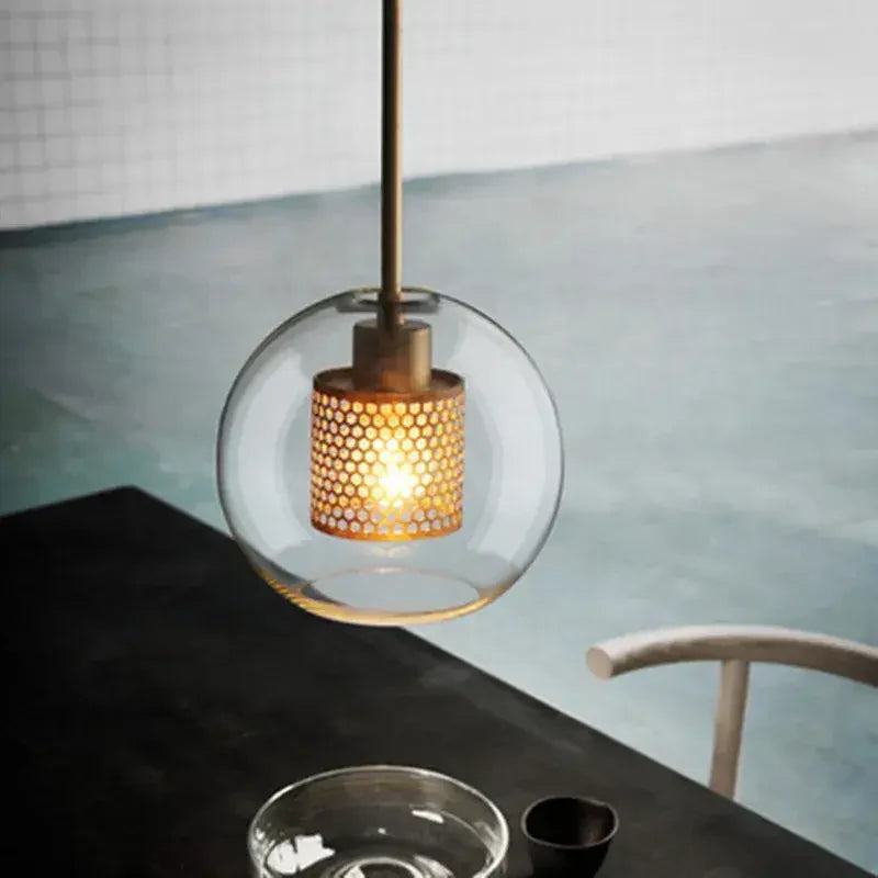 Industriële hanglamp glas, brons en zilver | Spatium