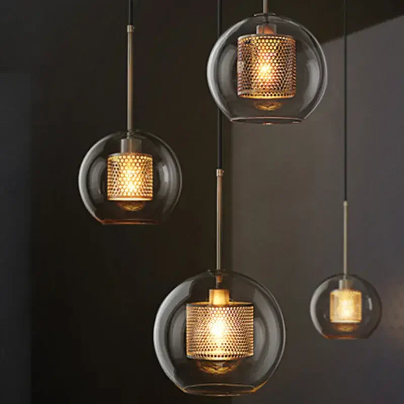 Industriële hanglamp glas, brons en zilver | Spatium