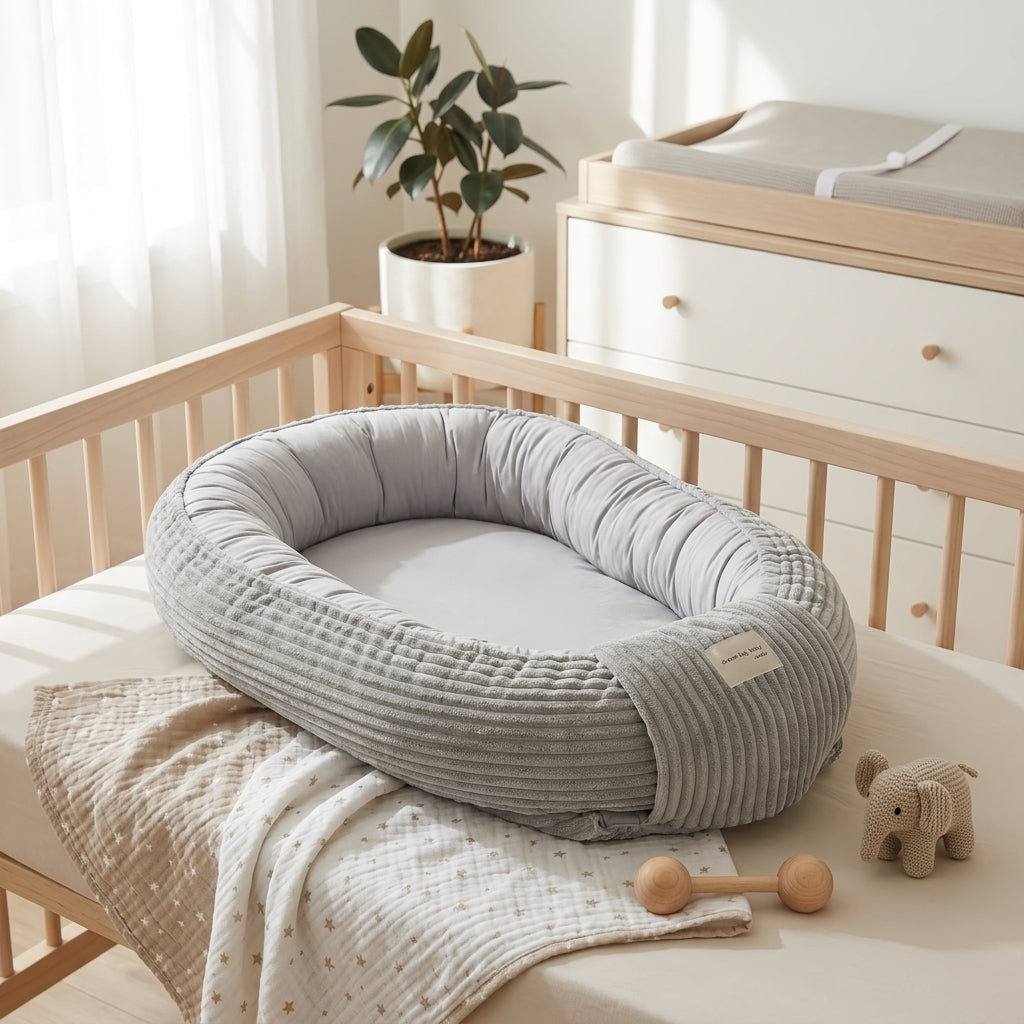 Cozy Babynest – Ribfluwelen Babynest (85 × 50 cm)
