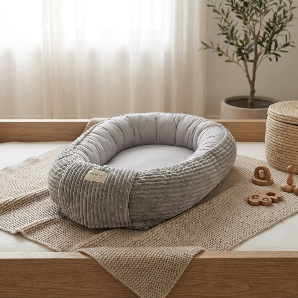 Cozy Babynest – Ribfluwelen Babynest (85 × 50 cm)