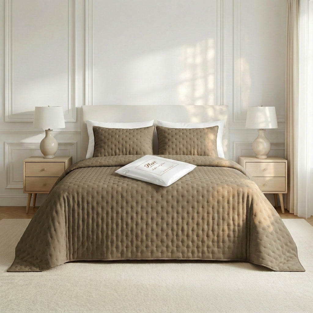 Luxe Premium Gewatteerde Sprei Bruin 280x280 cm – Zacht Aanvoelend