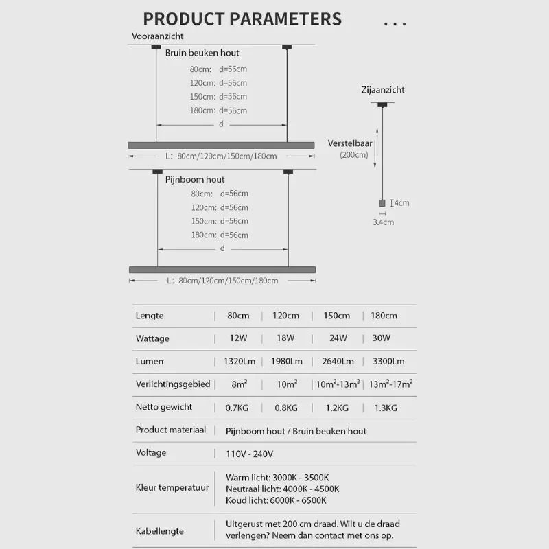Houten hanglamp eettafel, langwerpig | Federica