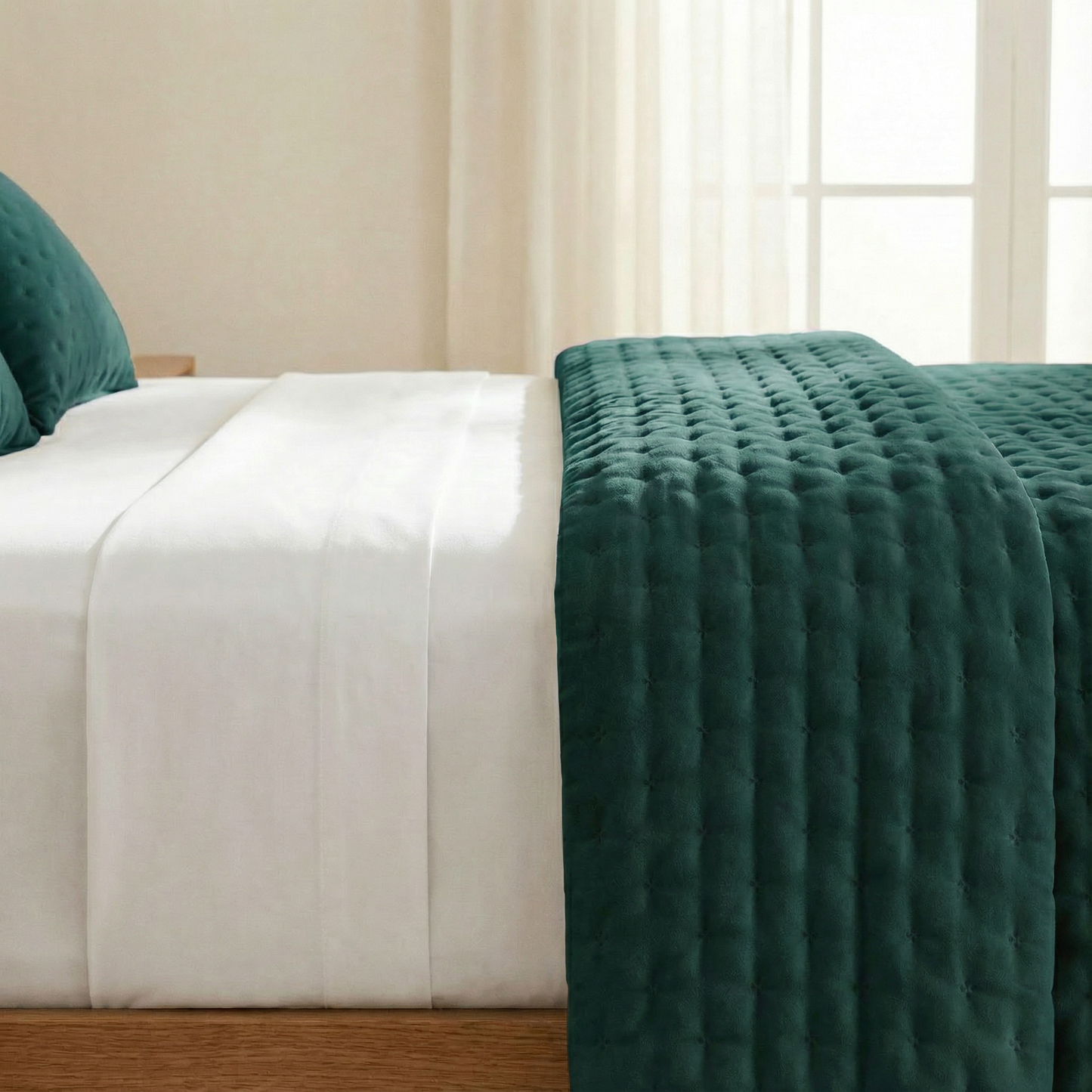 Luxe Premium Gewatteerde Sprei Smaragdblauw 280x280 cm – Zacht Aanvoelend