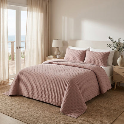 Luxe Premium Gewatteerde Sprei Lichtroze 280x280 cm – Zacht Aanvoelend