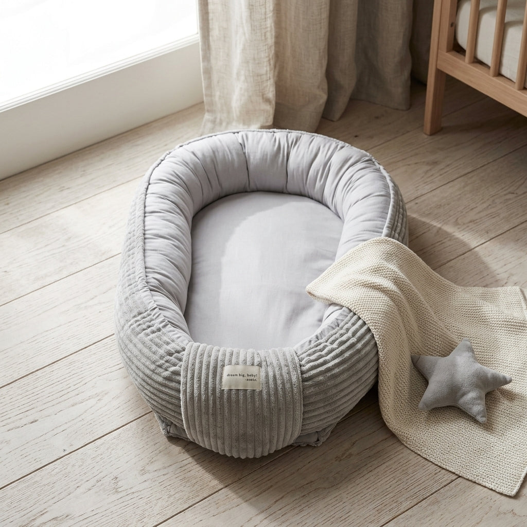 Cozy Babynest – Ribfluwelen Babynest (85 × 50 cm)
