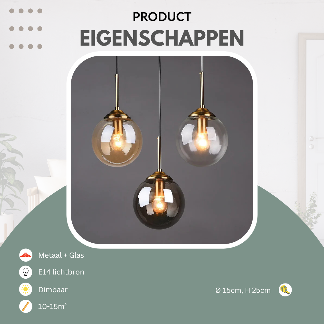 Hanglamp glas goud | Convexum