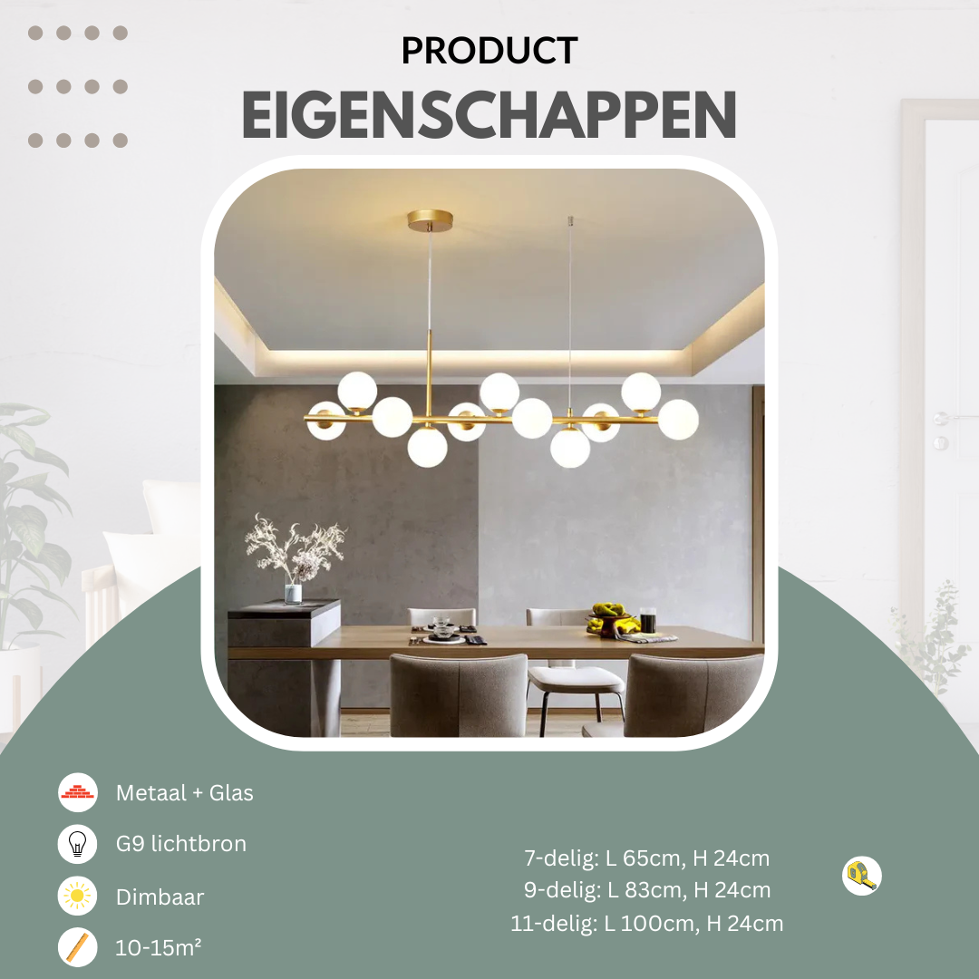 Hanglamp eettafel 9-delig in zwart of goud | Convexum