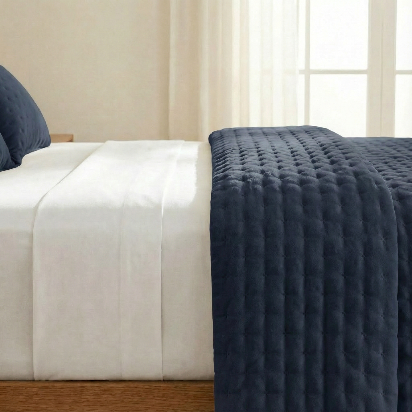 Luxe Premium Gewatteerde Sprei Donkerblauw 280x280 cm – Zacht Aanvoelend