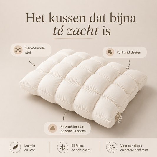 Luxe Cloud Hoofdkussen – Verkoelend, Zijdezacht & Ergonomisch