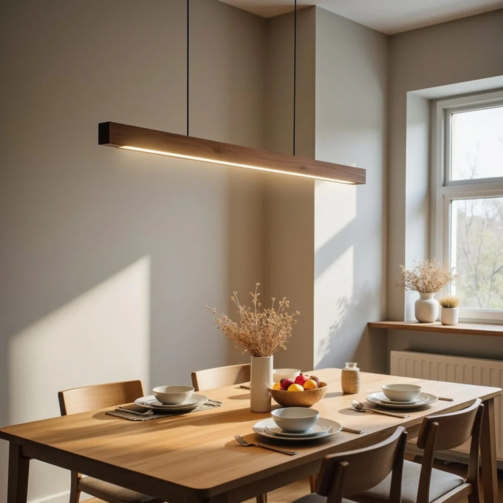 Houten hanglamp eettafel, langwerpig | Federica