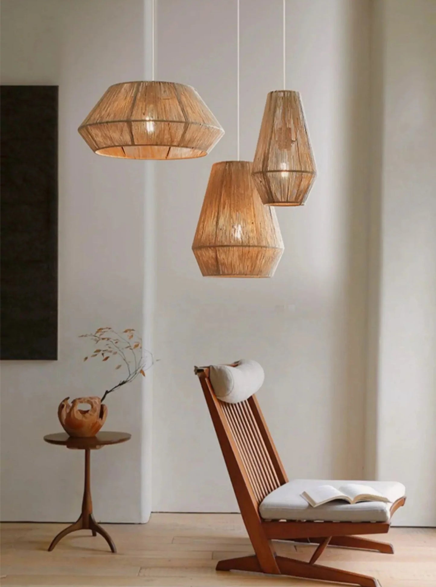 Landelijke hanglamp van touw zwart | Funes