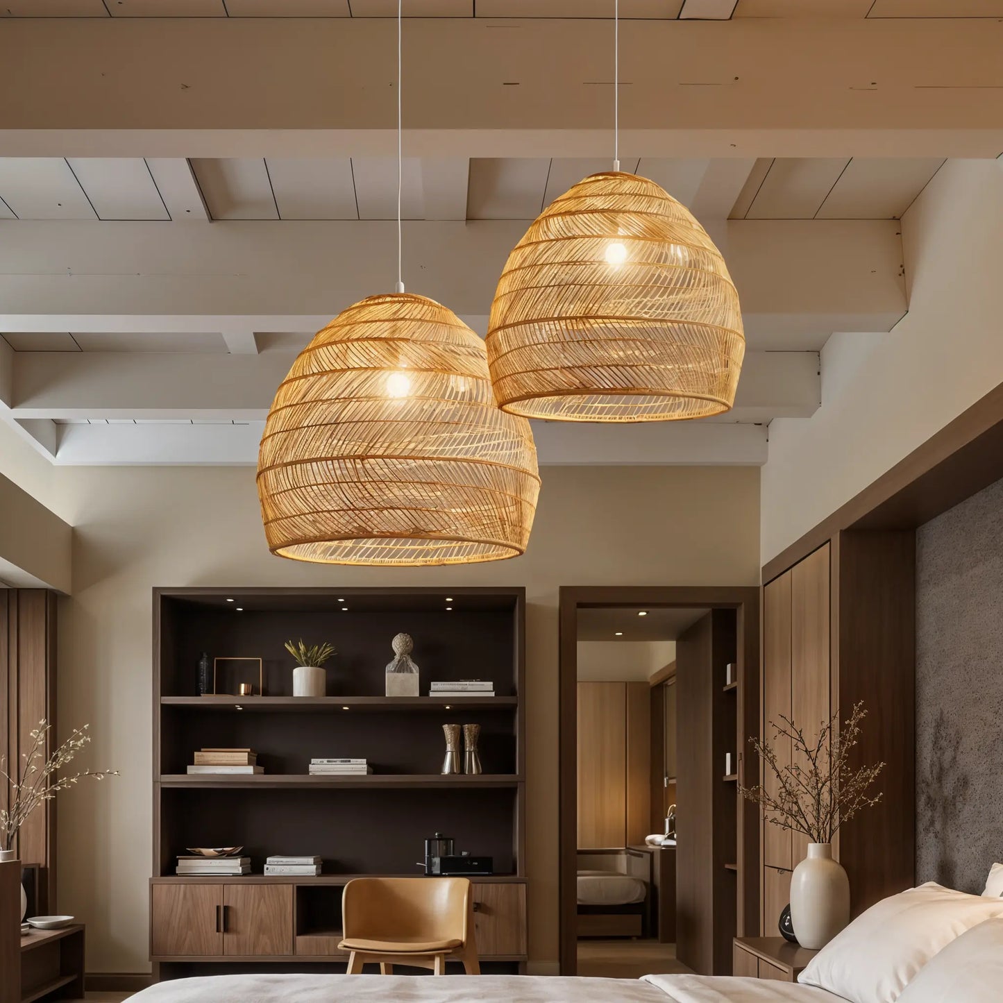 Rieten hanglamp zwart of beige | Laura