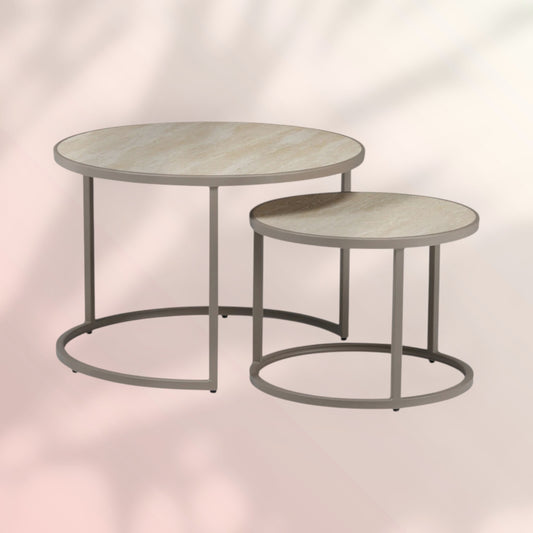 Salontafel Sef set van 2 Ø70 cm en Ø50 cm taupe travertin