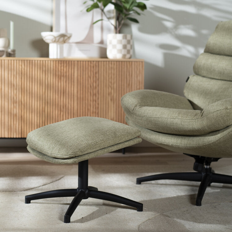 Draaifauteuil met hocker Palma linnen olijfgroen